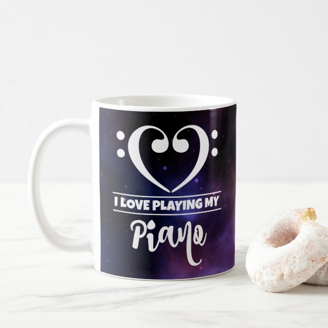 Bass Clef Heart Purple Nebula Love Piano Coffee Mug (With Donut)