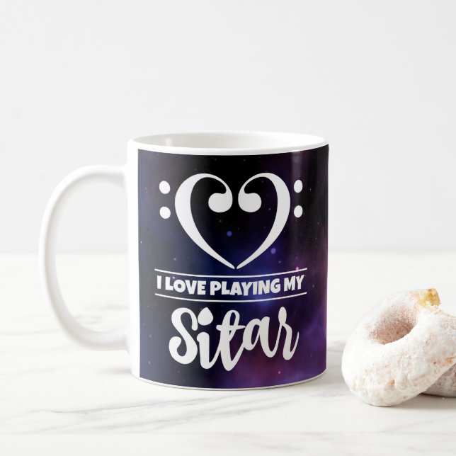 Bass Clef Heart Purple Nebula Love Sitar Coffee Mug (With Donut)