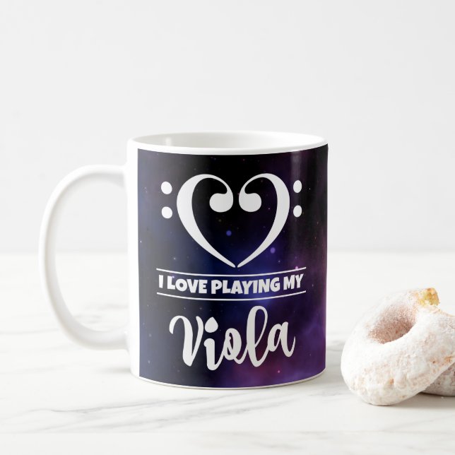 Bass Clef Heart Purple Nebula Love Viola Coffee Mug (With Donut)