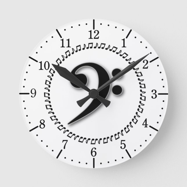 Bass Clef Music Note Design Round Clock (Front)
