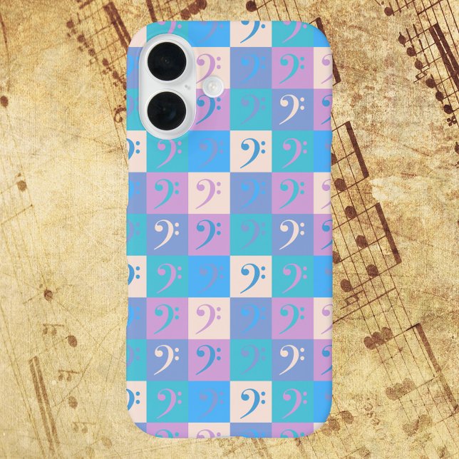 Bass Clef Music Pastel Pattern Case-Mate iPhone Case (A phone case with a pattern of bass clef symbols in a variety of colors.)