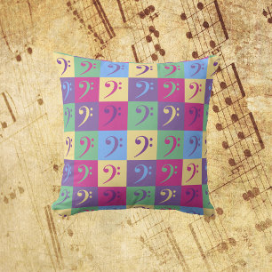 Bass Clef Music Pattern Bright Cushion