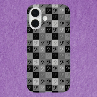 Bass Clef Music Pattern Grey and Black iPhone 16 Case
