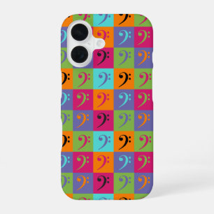 Bass Clef Music Pattern Orange Pink Purple iPhone 16 Case