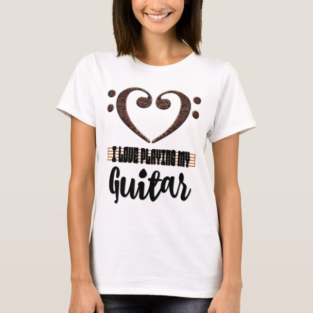 Bass Clef Musical Heart I Love Playing My Guitar T-Shirt (Front)