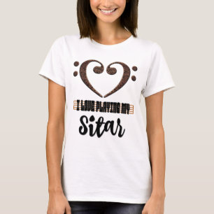 Bass Clef Musical Heart I Love Playing My Sitar T-Shirt