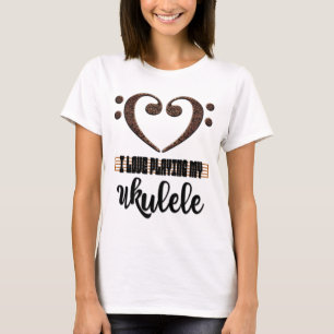 Bass Clef Musical Heart I Love Playing My Ukulele T-Shirt