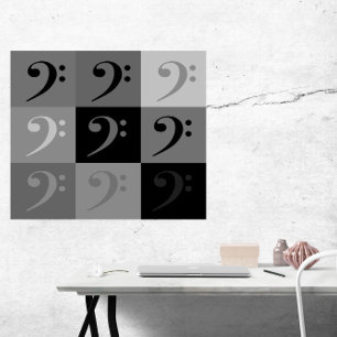 Bass Clef Pattern Black Gray Poster