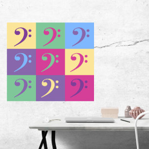 Bass Clef Pattern Bright Colour Pattern Poster