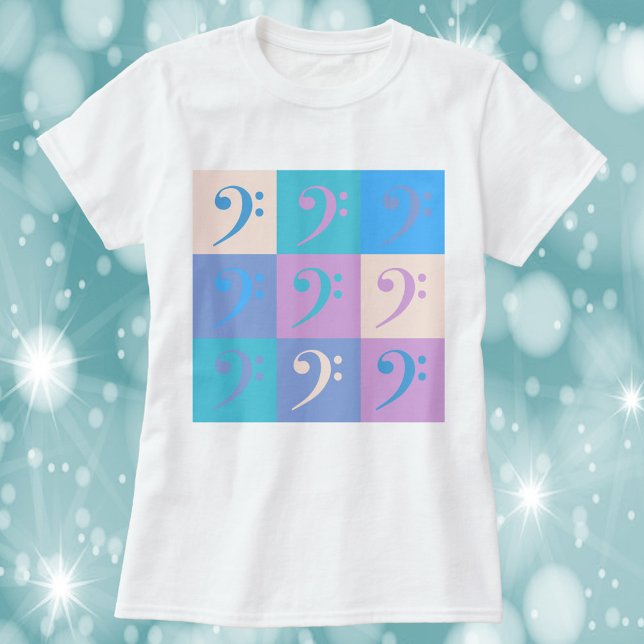 Bass Clef Pattern Music Pastel T-Shirt (A tshirt with a pastel pattern of bass clefs.)