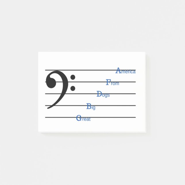 Bass Clef Post-it Notes (Line Rhymes) (Front)