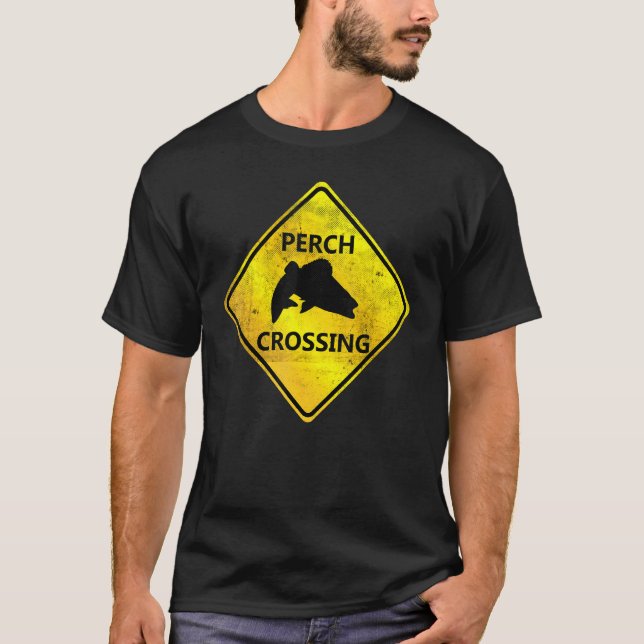 Bass Crossing Warning Sign Spin Fishing Jig Fishin T-Shirt (Front)