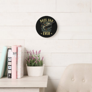 Bass Dad Ever Fishing Father's Day Fisherman Round Clock