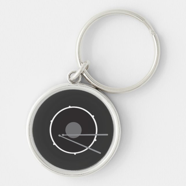 Bass Drum Black and White Minimal Modern Key Ring (Front)
