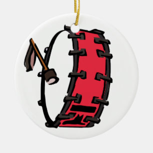 Bass Drum Marching Red with Mallet Clear Head Ceramic Tree Decoration