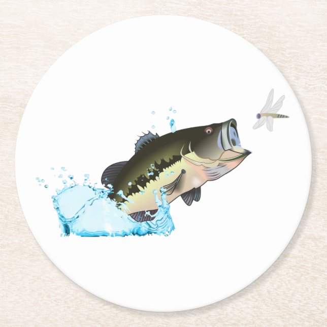 Bass Fish After Dragonfly Round Paper Coaster (Front)