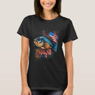Bass Fish American Flag Patriotic Fishing T-Shirt