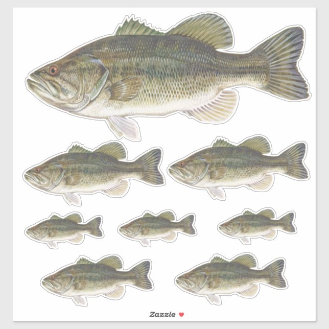 Bass Fish Custom Cut Vinyl Stickers Set (Sheet)