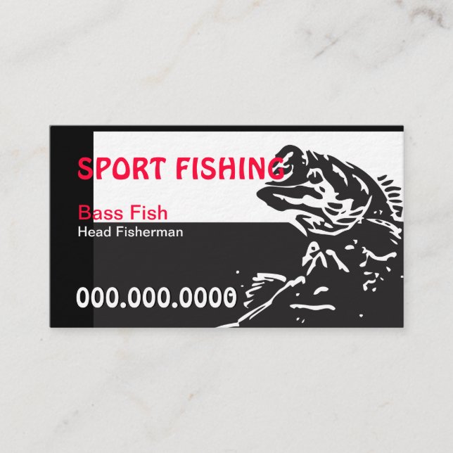 Bass Fish/Fishing (black/red/white) Business Card (Front)