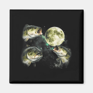Bass Fish Howling to The Moon Vintage Angler Magnet