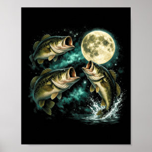 Bass fish howling to the moon vintage angler poster