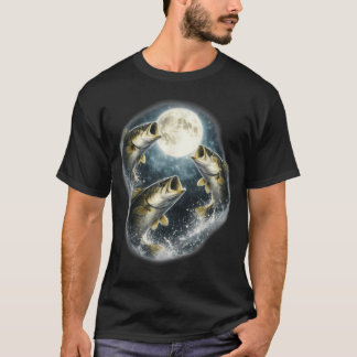 Bass Fish Howling To The Moon Vintage Angler T-Shirt