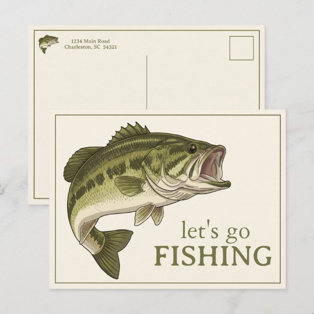 Bass Fish Let's Go Fishing Personalised Postcard (Front/Back)