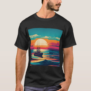 bass fish moon vintage graphic wilderness night T-Shirt