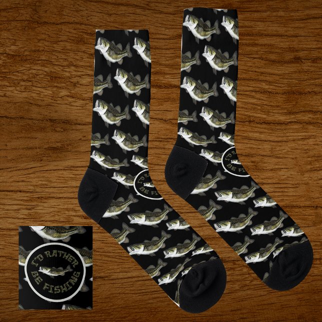Bass Fish Patterned I'D RATHER BE FISHING Socks (Creator Uploaded)