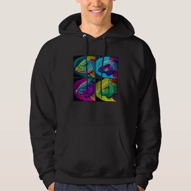 Bass Fish Pop Illustration Colorful Animal Women   Hoodie (Front)