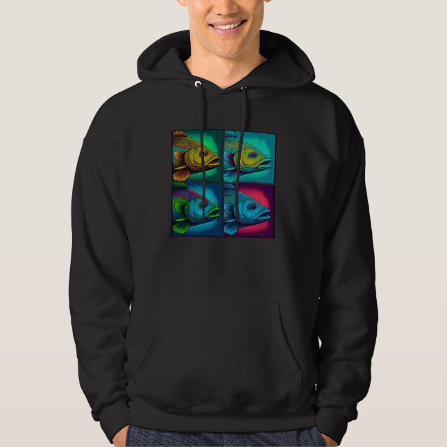 Bass Fish Pop Illustration Colorful Animal Women   Hoodie (Front)