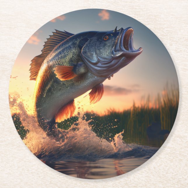 Bass Fish Round Paper Coaster (Front)
