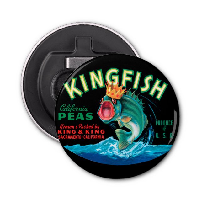 Bass Fish Wearing a Crown on a Black Background Bottle Opener (Front)
