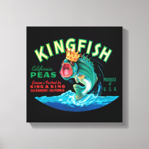 Bass Fish Wearing a Crown on a Black Background Canvas Print