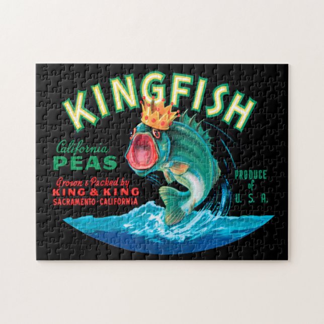 Bass Fish Wearing a Crown on a Black Background Jigsaw Puzzle (Horizontal)