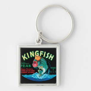 Bass Fish Wearing a Crown on a Black Background Key Ring