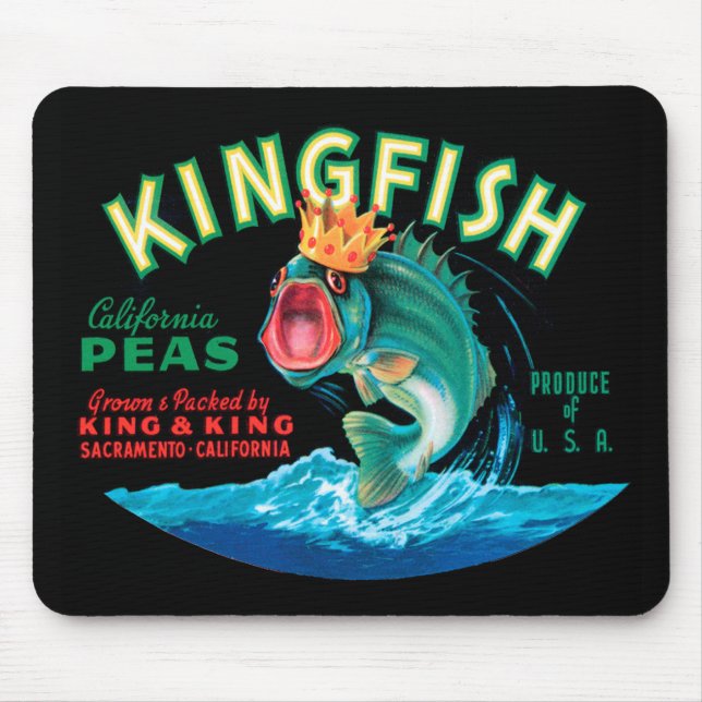 Bass Fish Wearing a Crown on a Black Background Mouse Mat (Front)