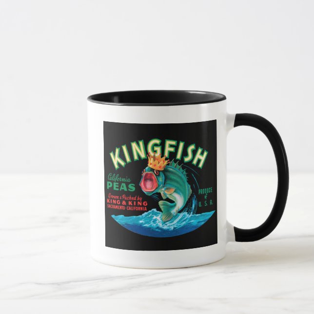 Bass Fish Wearing a Crown on a Black Background Mug (Right)