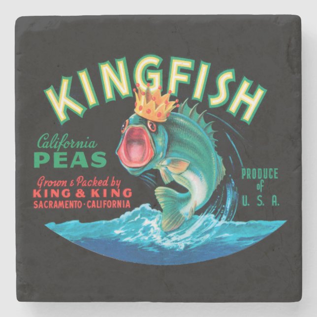Bass Fish Wearing a Crown on a Black Background Stone Coaster (Front)
