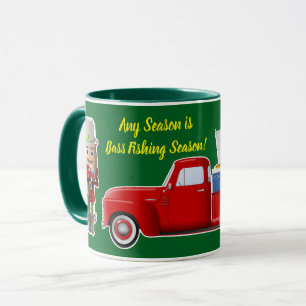 Bass Fisherman Nutcracker with Little Red Truck Mug