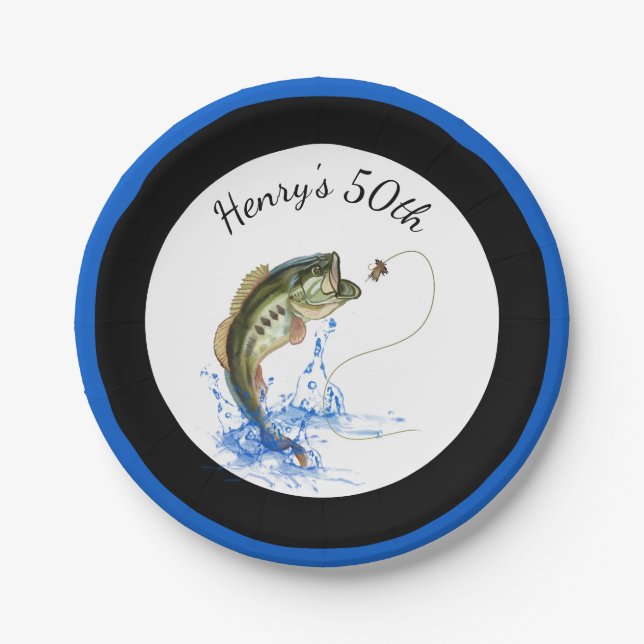 Bass Fishing 50th Birthday Party Paper Plate (Front)