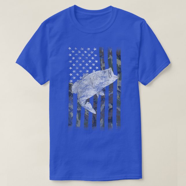Bass Fishing American Camo USA Flag for Fisherman  T-Shirt (Design Front)
