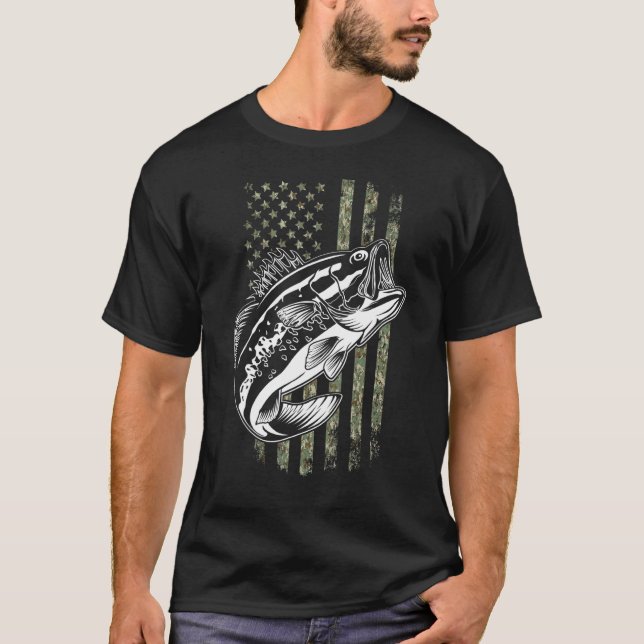Bass Fishing American Camo Usa Flag For Fisherman T-Shirt (Front)