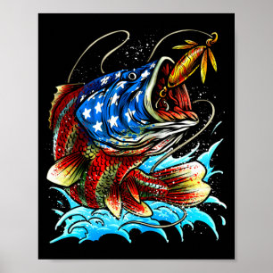 Bass fishing american flag large mouth patriotic poster