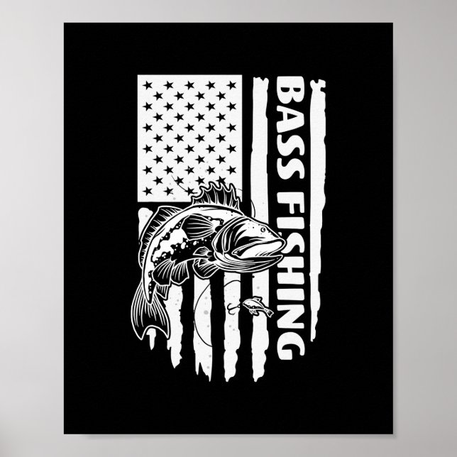 Bass Fishing Big Bass American Flag With Fishing Poster (Front)