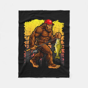 Bass fishing bigfoot in trucker hat funny vintage fleece blanket