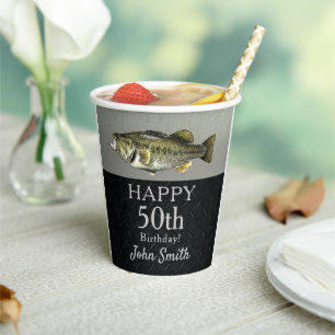 Bass Fishing Birthday Party Men's 50th Cool  Paper Cups