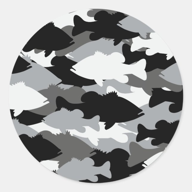 Bass Fishing Black Camo Classic Round Sticker (Front)