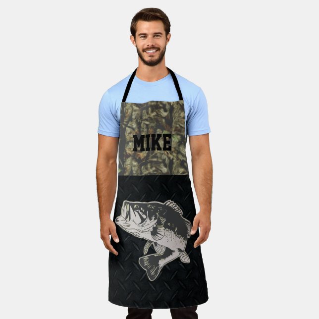 Bass Fishing Camo Men's Name Sports Cool Apron (Worn)