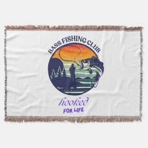 Bass Fishing Club Retro Sunset Throw Blanket